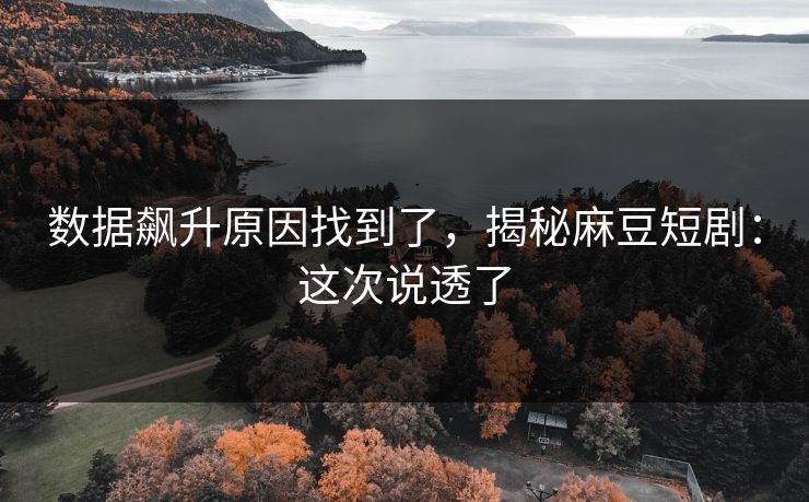 数据飙升原因找到了,揭秘麻豆短剧:这次说透了 数据飙升原因找到了,揭秘麻豆短剧:这次说透了