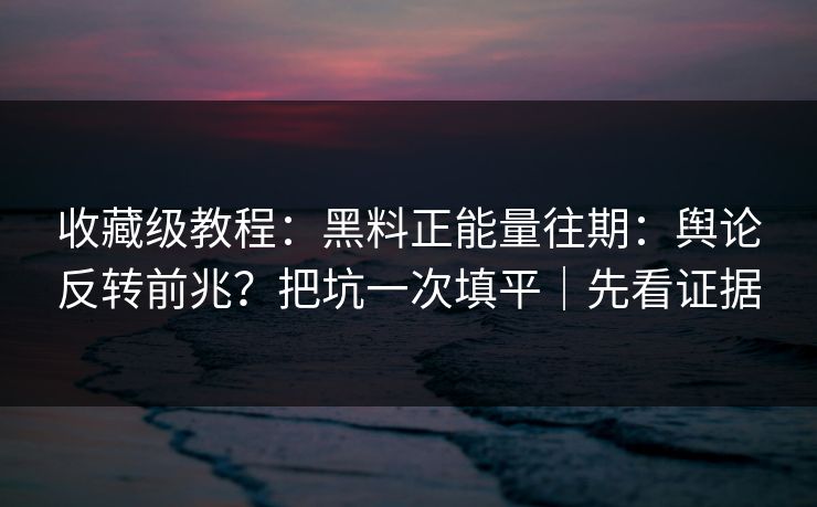 收藏级教程：黑料正能量往期：舆论反转前兆？把坑一次填平｜先看证据