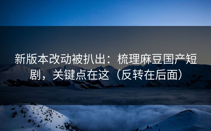 新版本改动被扒出：梳理麻豆国产短剧，关键点在这（反转在后面）