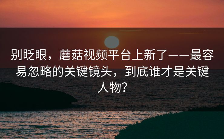 别眨眼,蘑菇视频平台上新了——最容易忽略的关键镜头,到底谁才是关键人物? 别眨眼,蘑菇视频平台上新了——最容易忽略的关键镜头,到底谁才是关键人物?